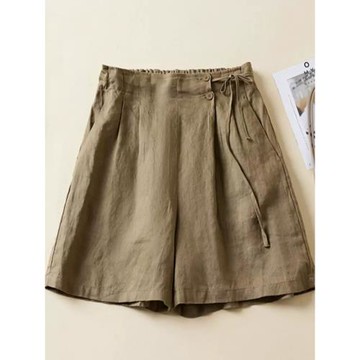 棉麻短褲女夏季薄款亞麻苧麻休閑褲子媽媽夏裝女士大碼寬松五分褲