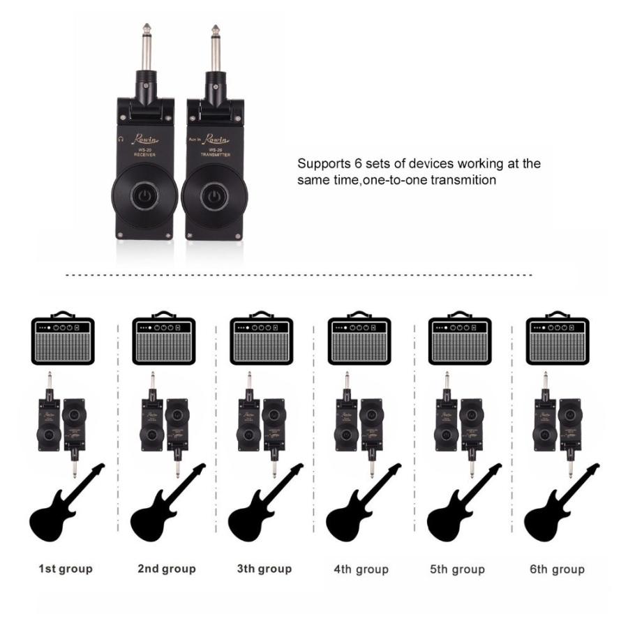 Rowin WS-20 ワイヤレスギター トランスミッタ レシーバー 30メートル伝送範囲 Gold