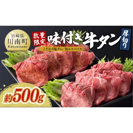 ふるさと納税 味付き牛タン 厚切り2種 約500ｇ 宮崎県川南町