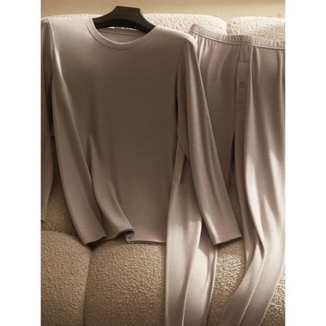 依翡絲抑菌男士保暖內衣套裝無痕自發熱上衣圓領打底加絨秋衣秋褲