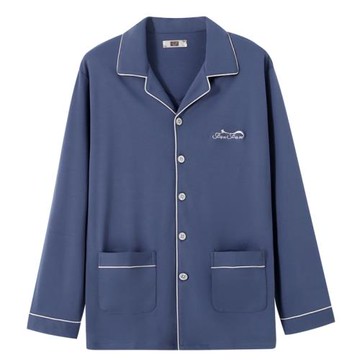 單件男睡衣上衣秋冬季加厚純棉長袖男睡衣春秋天中老年純色男睡衣