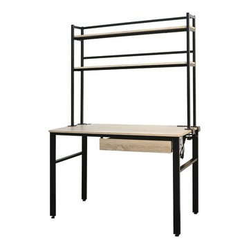 BuyJM低甲醛漂流木防潑水層架式120公分單抽屜插座穩重工作桌/電腦桌