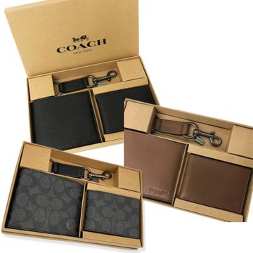 COACH 男款8卡短夾附鑰匙圈活動證件夾禮盒(多色選一)
