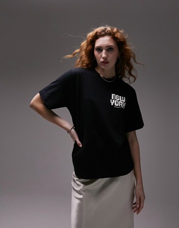 Topshop graphic premium basic New York tee in black