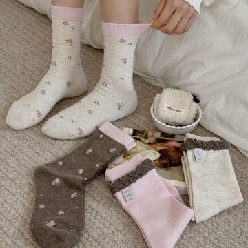柳惠珠襪子 乾枯玫瑰 可露麗秋意濃小碎花無骨堆堆襪子女泡泡口布標蝴蝶結棉