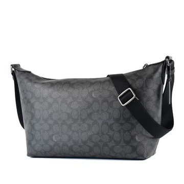 COACH 中性款 Finn 緹花LOGO防刮拉鍊斜背包-灰黑