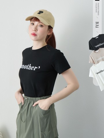 another短袖T恤／植絨印字棉質上衣－【350111】