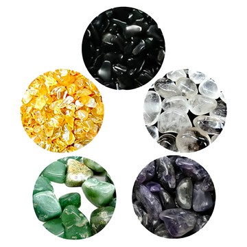 紅運當家 天然五行水晶碎石 分裝優惠組 1000公克 (五色分裝) 約0.5至5公分  綠色 + 紫色 + 黃色 + 白色 + 黑色  1組