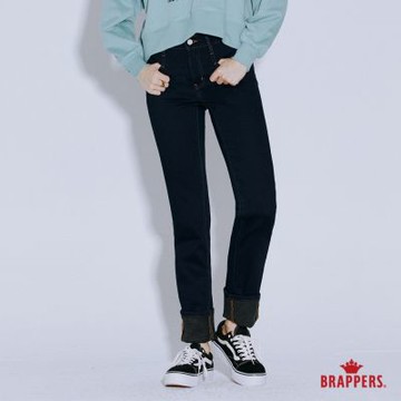 BRAPPERS 女款 中腰彈性保暖直筒褲-深藍