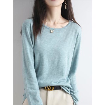 春秋新款針織羊絨衫女圓領平面內搭套頭毛衣長袖韓版純羊毛打底衫