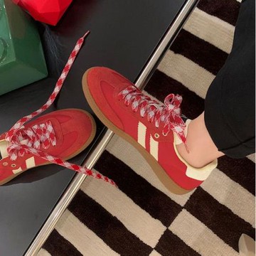 圣誕主題復古撞色百搭運動厚底德訓鞋女2025新款秋冬平底休閑板鞋