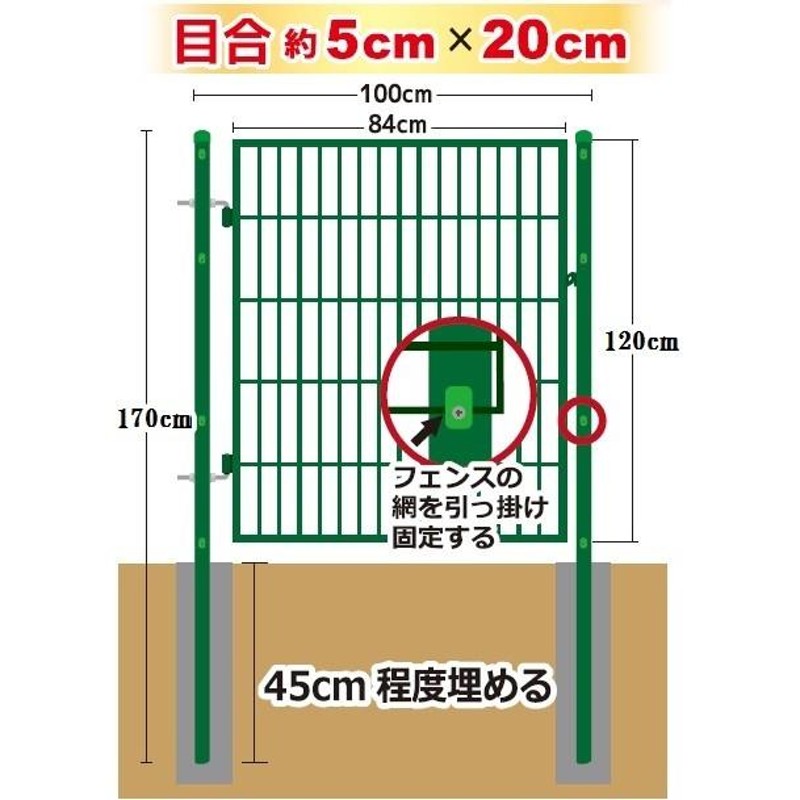 金網フェンス アニマルフェンス用扉 1m×1.2m 支柱セット メッシュ ネット 防獣ネット LINEショッピング