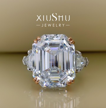 16克拉人工科技鉆高碳鉆戒指祖母綠切925純銀高級食指夸張大