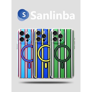 Sanlinba新款條紋殼適用蘋果iPhone15ProMax磁吸手機殼原創豎紋14Pro防摔情侶手機套MagSafe保護套高級感簡約