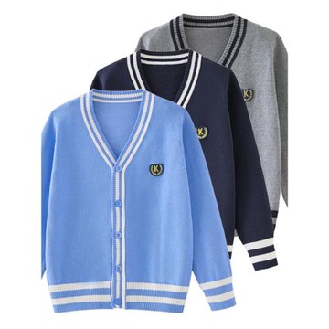 兒童學院風校服女童毛衣開衫春秋長袖外套男童針織開衫小學生班服