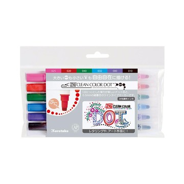 【Kuretake 吳竹】ZIG Clean Color Dot 點點筆 一般色 六色組 /盒 TC-6100-6V(日本品牌)