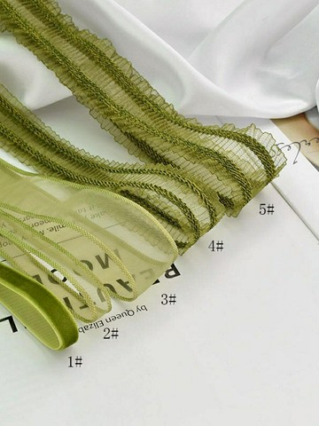 織帶紗帶DIY絲帶木耳邊織絨條紋打褶材料蕾絲花邊草綠色結