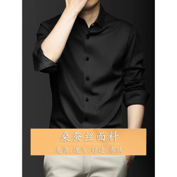 高端桑蠶絲襯衫男長袖春秋加大碼純色商務休閑免燙高級感純色襯衣