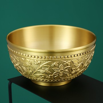 5英寸銅碗純銅加厚黃銅碗鎏金碗純手工送禮銅餐具套裝銅筷子勺子