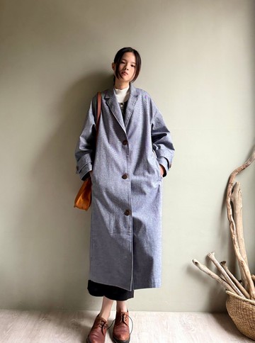 說走就走/單寧氣息西裝領OVER SIZE闊版長大衣/風衣外套