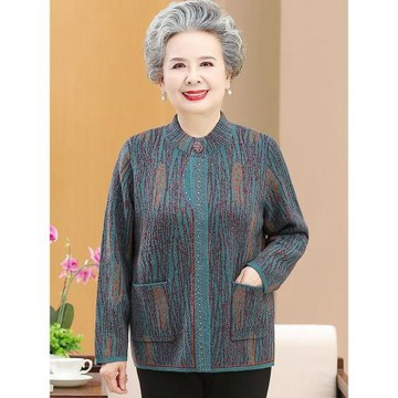 老年人按扣開衫春裝羊毛衣女媽媽太太上衣服70歲80奶奶春秋冬外套