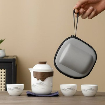 羊脂玉壹壺三杯旅行功夫茶具套裝便攜式戶外快客杯陶瓷茶具禮品