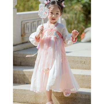 漢服女童春秋裙子兒童春季中國風古裝超仙襦裙小孩復古改良連衣裙