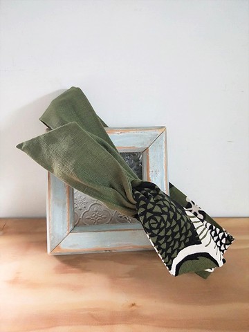 轉轉髮帶-普風圓花拼色素橄綠