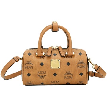 MCM Visetos Original 迷你款 老花皮革手提/肩背保齡球包(棕色)
