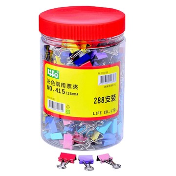 Life 徠福 彩色兩用票夾 10色 NO.415 15mm 288支 1個  1罐