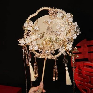 團扇結婚新娘材料包手工喜扇秀禾服婚禮中式出嫁成品扇子白頭不離