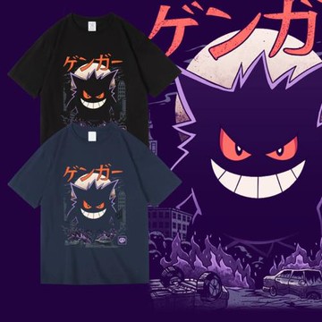 日系精靈寶可夢耿鬼ins寵物小精靈周邊衣服純棉短袖圓領T恤男女夏