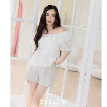 【夏季新品】BeLLA 皺皺荷葉平口上衣 白色