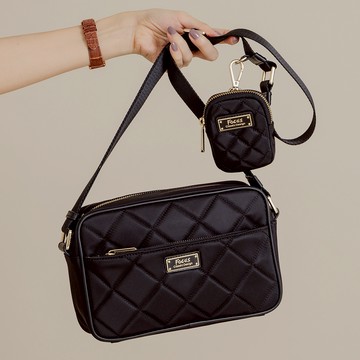 FOCUS菱格輕量防潑水真皮拼接尼龍包/側背/斜背方包+小掛包-【共3色F7050】