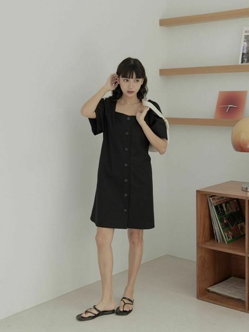 氣質簡約泡泡袖短洋