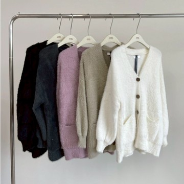 【DOEFF】 慵懶厚磅水貂毛木釦寬鬆外套 水貂毛外套 毛毛外套 保暖外套 寬鬆外套 蓋屁股外套 蓋屁股毛衣