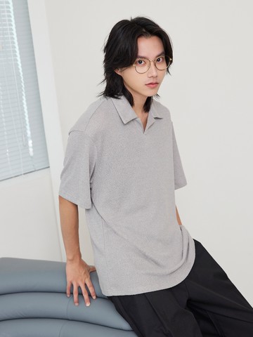 簡約素面針織短POLO衫