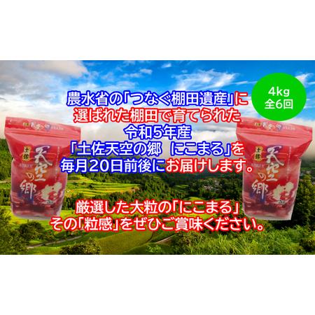 ふるさと納税 ★令和5年産★2010年・2016年 お米日本一コンテスト inしずおか 特別最高金賞受賞土佐天空の郷　にこまる 4kg　毎月お届け全6回 高知県本山町