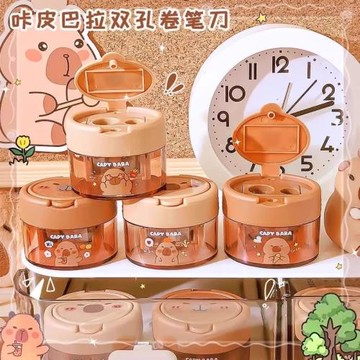 兒童鉛筆可愛卡皮巴拉帶蓋削筆器鉛筆卡皮巴拉兒童鉛筆卷筆刀卷筆刀小學生專用便攜手動可愛轉筆刀小型雙孔削