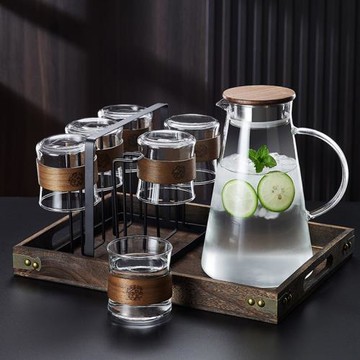 復古中式玻璃杯子家用耐高溫泡茶杯水壺套裝喝水杯辦公客廳待客用