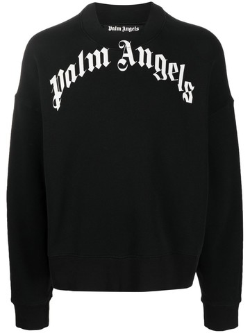 Palm Angels - curved logo-print hoodie - men - Cotton/Polyester/Elastane - S - Black