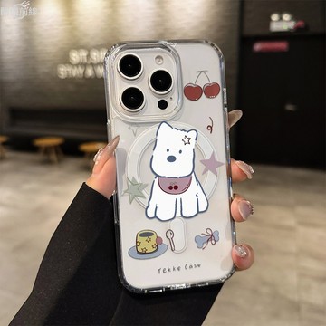 星星髮夾西高地適用iPhone16promax手機殼蘋果15plus透明軟殼14pro磁吸殼13大孔12卡通11保護殼