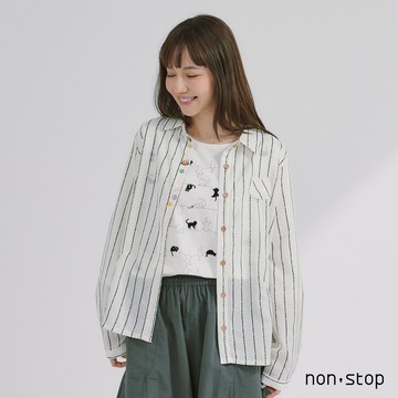 non-stop 俏皮釦飾條紋口袋襯衫-2色