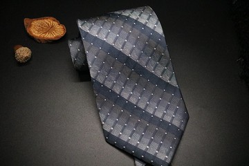 灰藍色格紋真絲領帶/型男百搭necktie