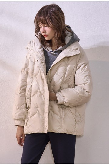 立領拉克蘭袖車格羽絨外套