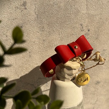 HOWLL進口彩色皮革項圈【蝴蝶結】亮紅色磨砂革