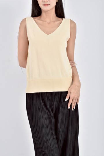 (S) mercci22質感紡紗v領無袖黃色上衣
