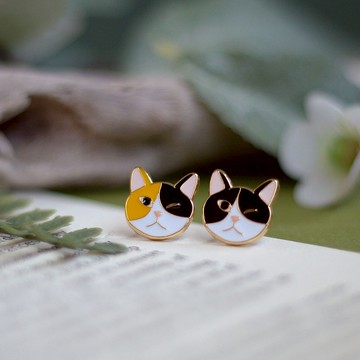 瞇眼貓咪 三花貓 賓士貓 夾式耳環 交換禮物 新年 貓 耳環