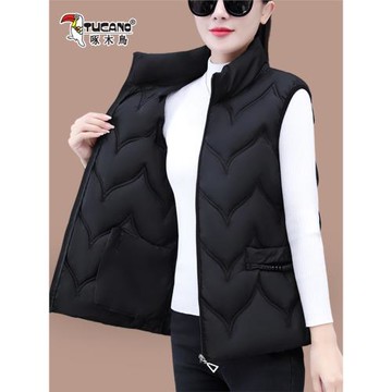 啄木鳥羽絨棉馬甲女2024年秋冬新款時尚洋氣中年媽媽馬夾背心外套