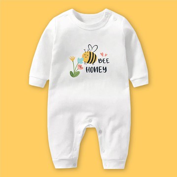BEE哈尼小蜜蜂 長袖連身衣 白 嬰兒 彌月 滿月